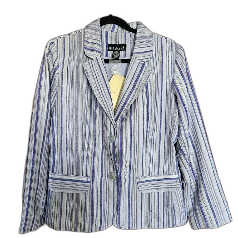 Dialog Women's Large Striped Blazer Jacket‎ Light Blue Purple Professional New
